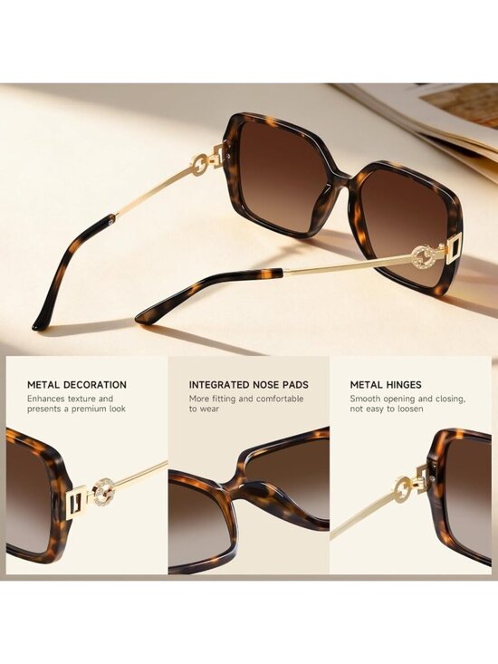 Women\'s Retro Brown Gold Oversized Vintage Style Sun Glasses UV Protection main image 6